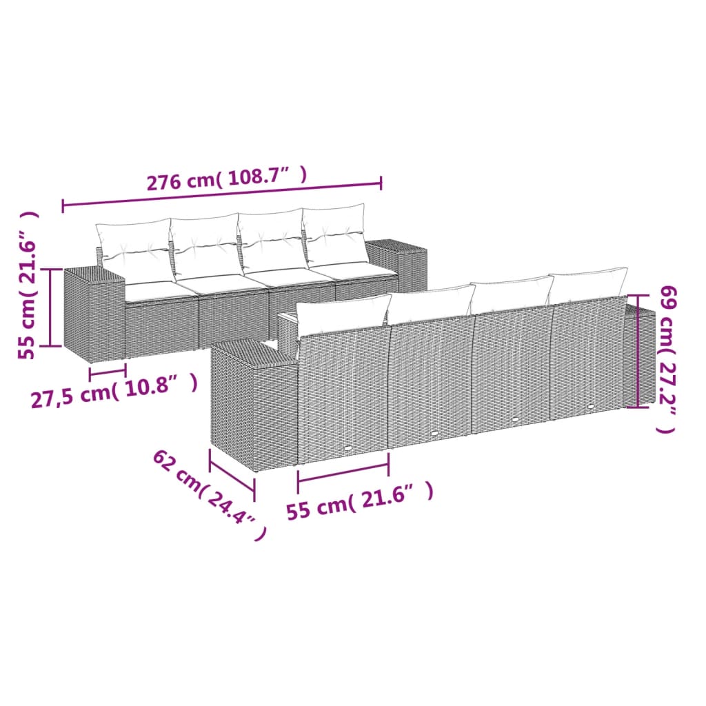 9-delige Loungeset met kussens poly rattan grijs is nu te koop bij PeponiXL, paradijselijk wonen!