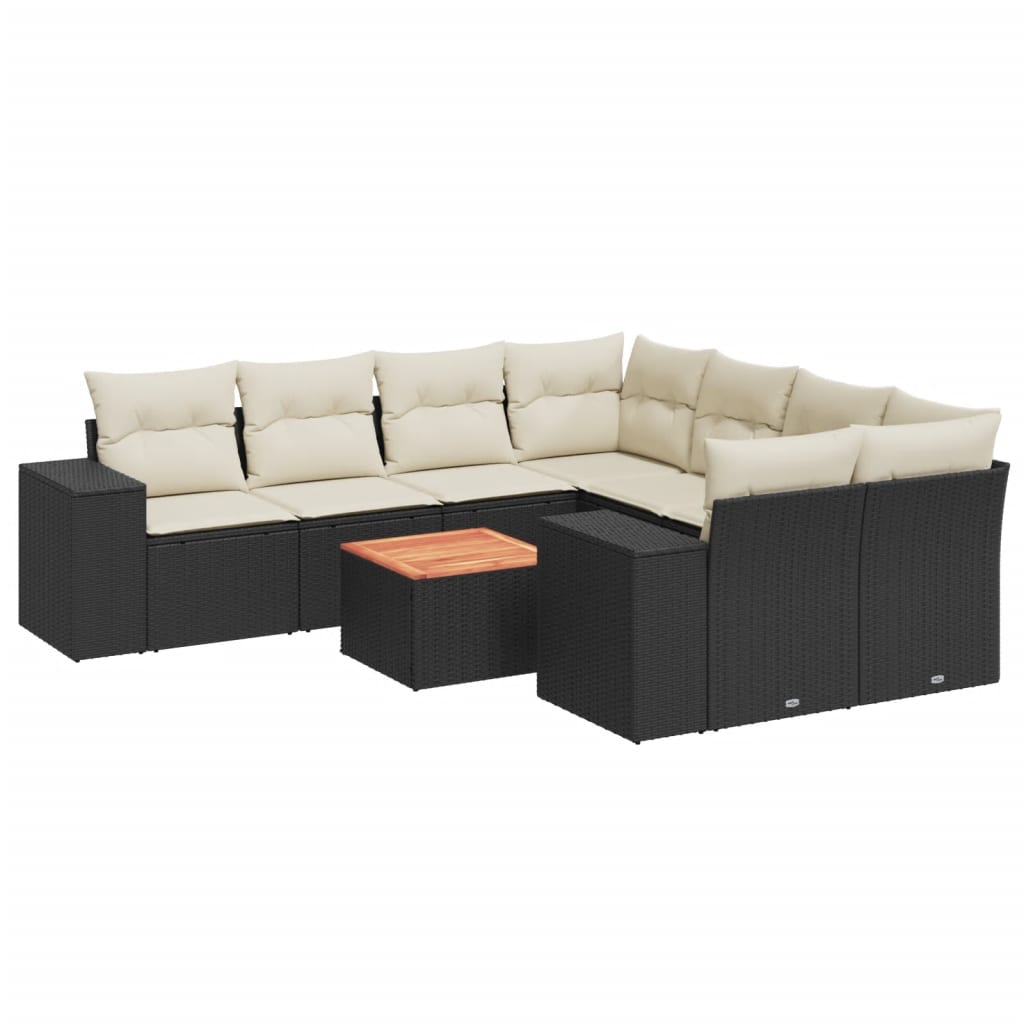 9-delige Loungeset met kussens poly rattan zwart is nu te koop bij PeponiXL, paradijselijk wonen!
