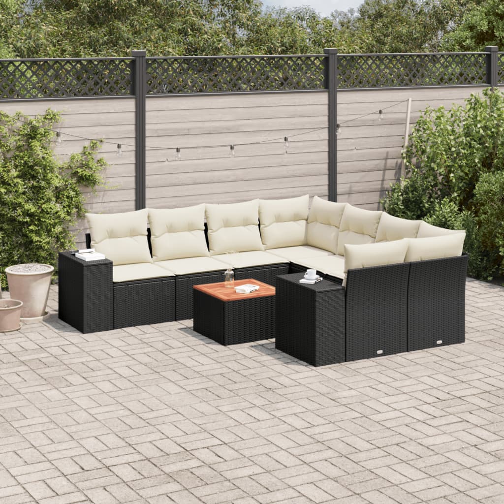 9-delige Loungeset met kussens poly rattan zwart is nu te koop bij PeponiXL, paradijselijk wonen!