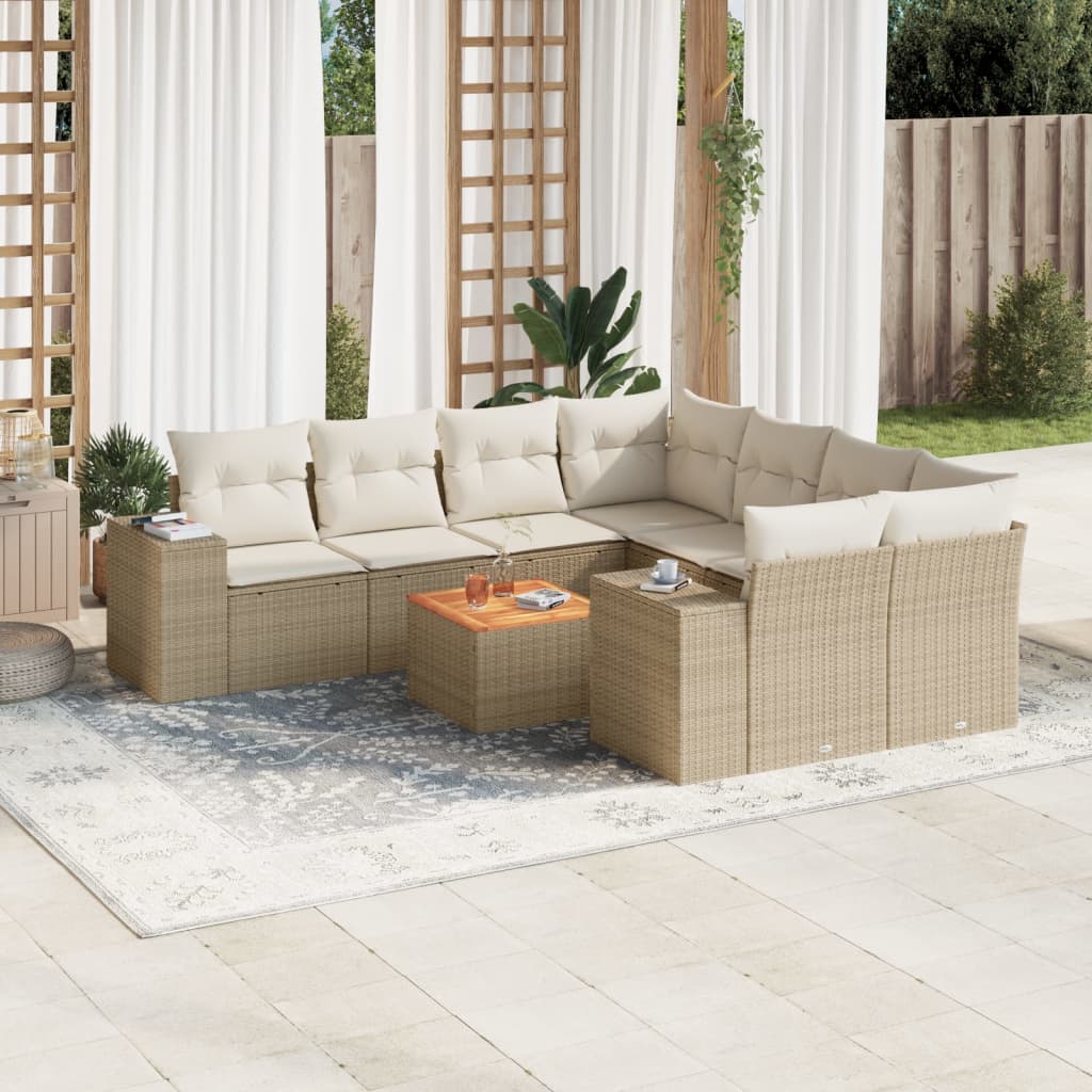 9-delige Loungeset met kussens poly rattan beige is nu te koop bij PeponiXL, paradijselijk wonen!