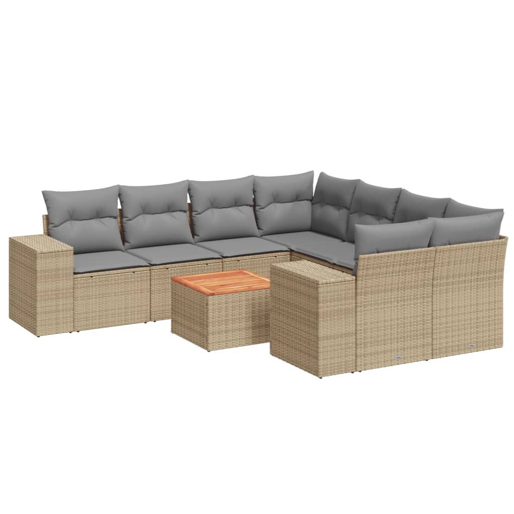 9-delige Loungeset met kussens poly rattan beige is nu te koop bij PeponiXL, paradijselijk wonen!