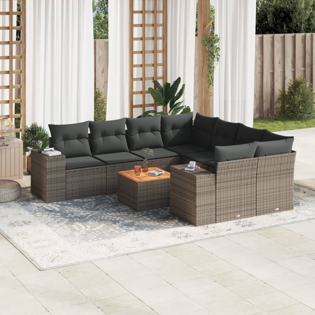 9-delige Loungeset met kussens poly rattan grijs is nu te koop bij PeponiXL, paradijselijk wonen!