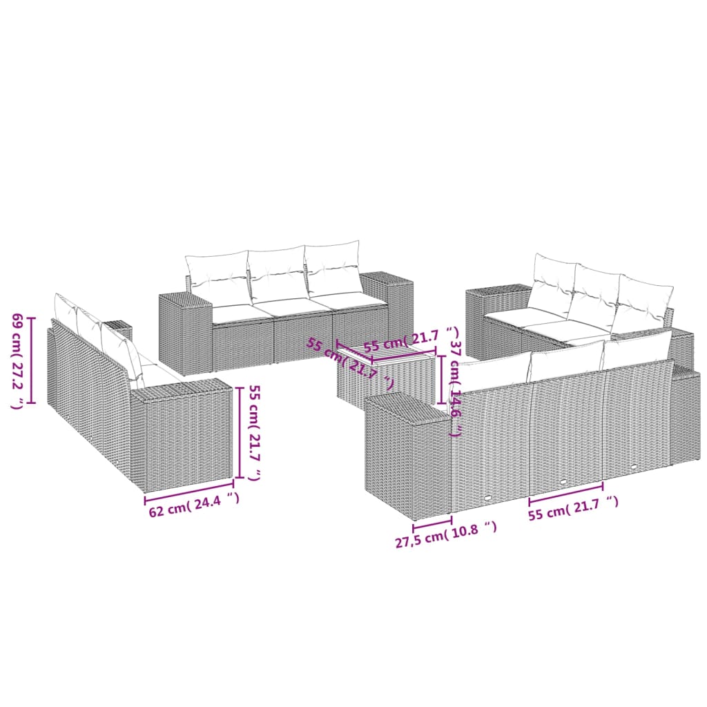 13-delige Loungeset met kussens poly rattan beige is nu te koop bij PeponiXL, paradijselijk wonen!