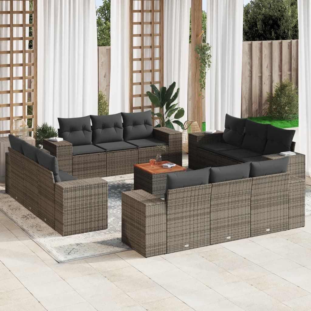 13-delige Loungeset met kussens poly rattan grijs is nu te koop bij PeponiXL, paradijselijk wonen!