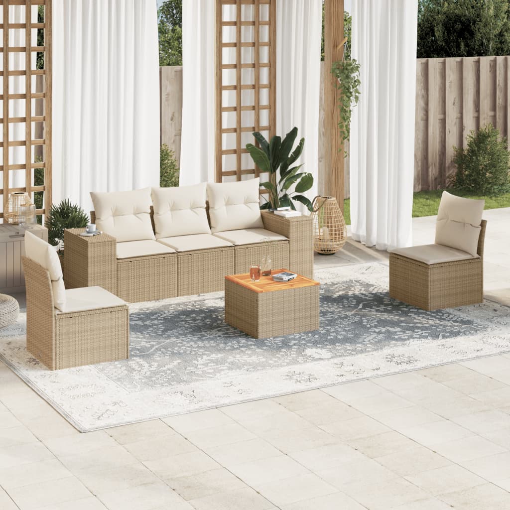 6-delige Loungeset met kussens poly rattan beige is nu te koop bij PeponiXL, paradijselijk wonen!