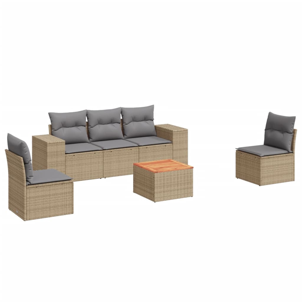 6-delige Loungeset met kussens poly rattan beige is nu te koop bij PeponiXL, paradijselijk wonen!