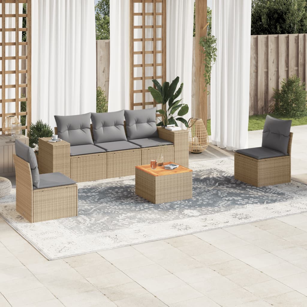 6-delige Loungeset met kussens poly rattan beige is nu te koop bij PeponiXL, paradijselijk wonen!