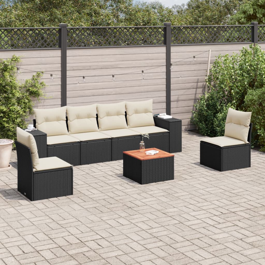 7-delige Loungeset met kussens poly rattan zwart is nu te koop bij PeponiXL, paradijselijk wonen!