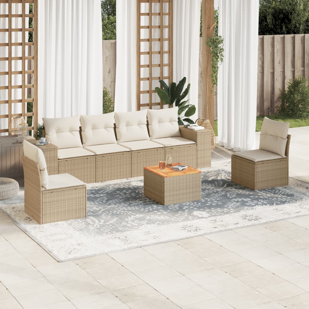 7-delige Loungeset met kussens poly rattan beige is nu te koop bij PeponiXL, paradijselijk wonen!