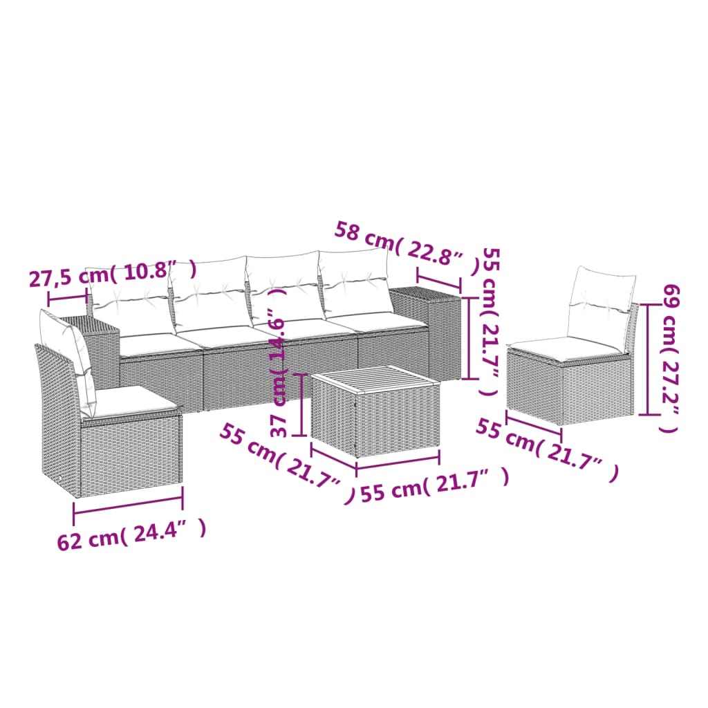 7-delige Loungeset met kussens poly rattan beige is nu te koop bij PeponiXL, paradijselijk wonen!
