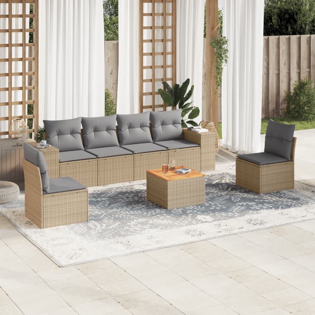 7-delige Loungeset met kussens poly rattan beige is nu te koop bij PeponiXL, paradijselijk wonen!