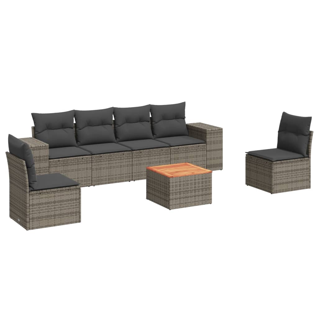 7-delige Loungeset met kussens poly rattan grijs is nu te koop bij PeponiXL, paradijselijk wonen!