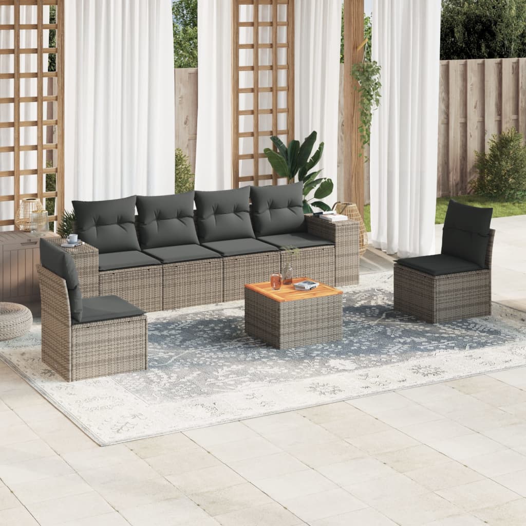 7-delige Loungeset met kussens poly rattan grijs is nu te koop bij PeponiXL, paradijselijk wonen!
