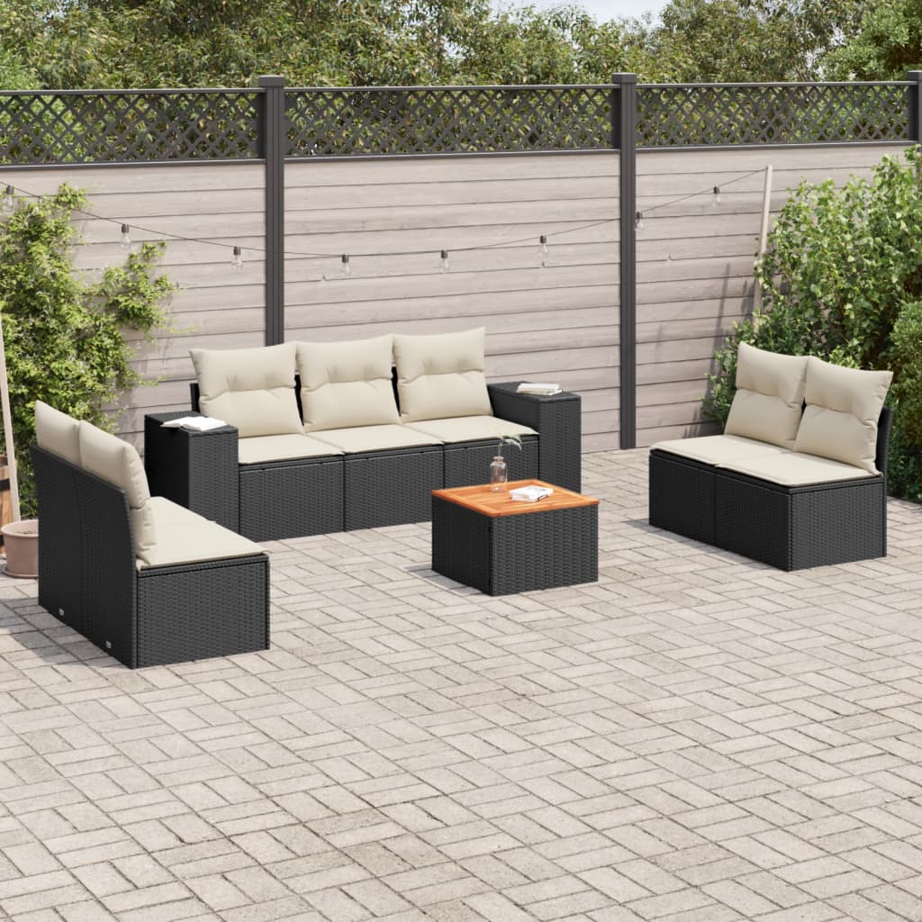 8-delige Loungeset met kussens poly rattan zwart is nu te koop bij PeponiXL, paradijselijk wonen!