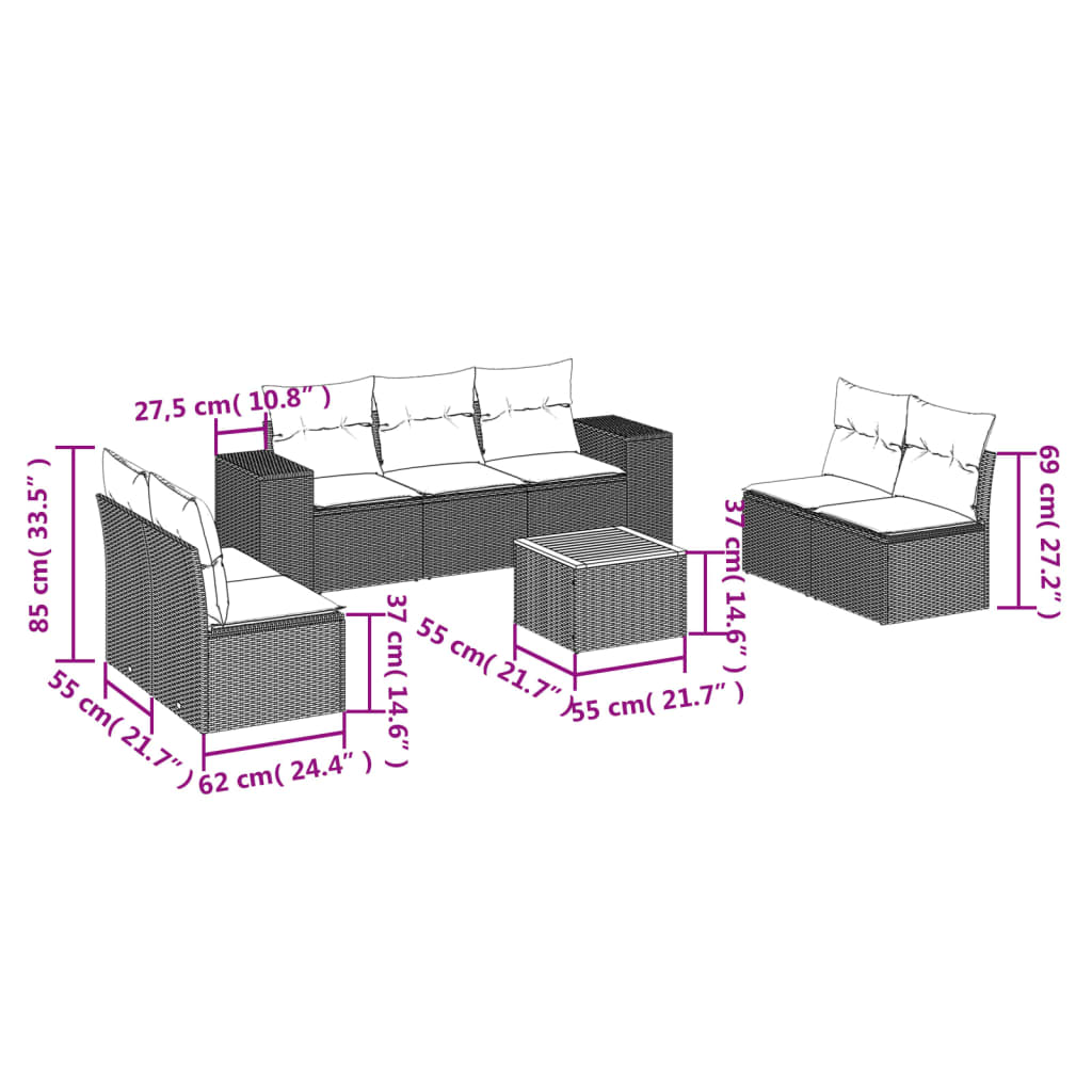 8-delige Loungeset met kussens poly rattan beige is nu te koop bij PeponiXL, paradijselijk wonen!