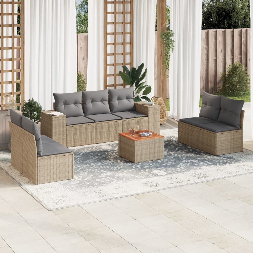 8-delige Loungeset met kussens poly rattan beige is nu te koop bij PeponiXL, paradijselijk wonen!