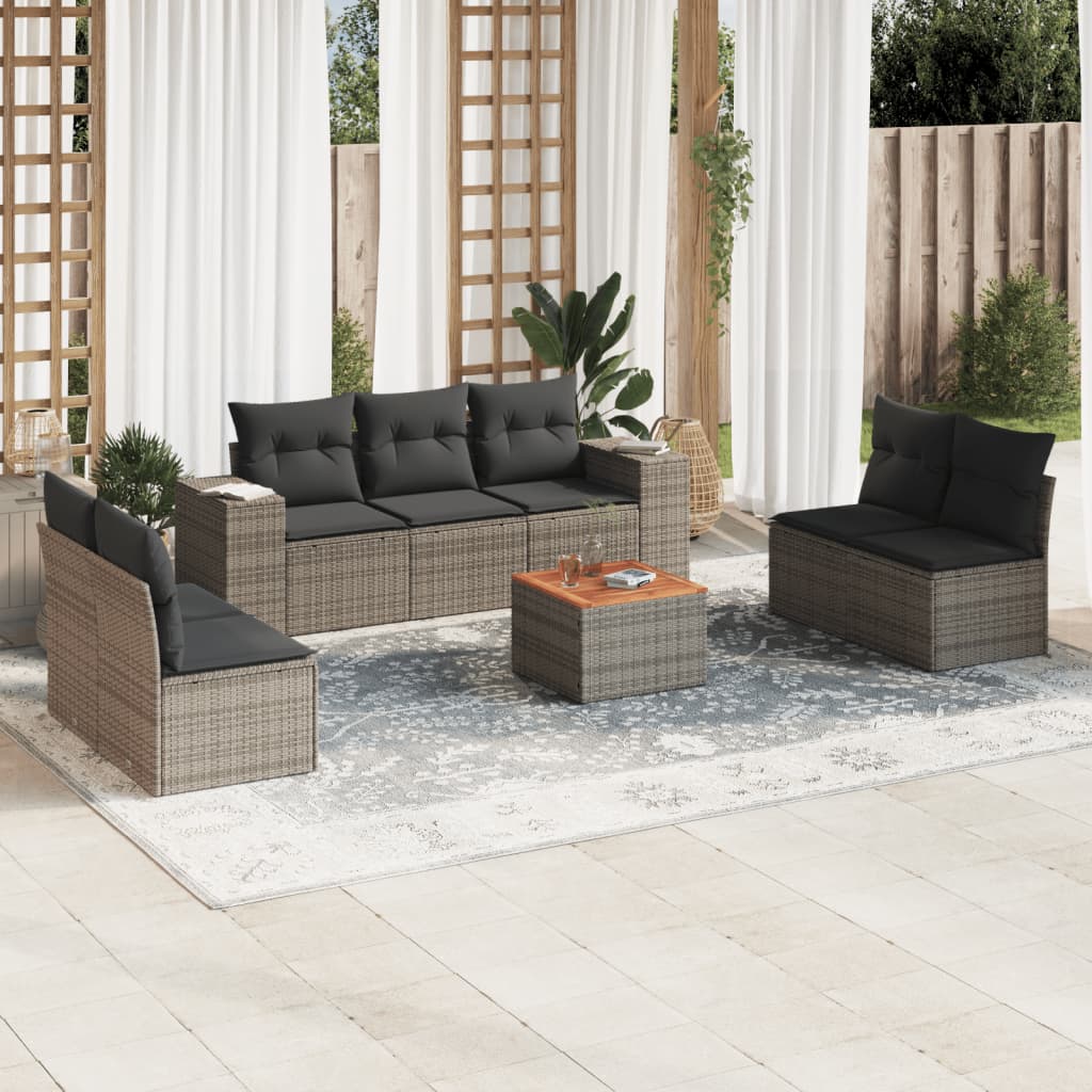 8-delige Loungeset met kussens poly rattan grijs is nu te koop bij PeponiXL, paradijselijk wonen!