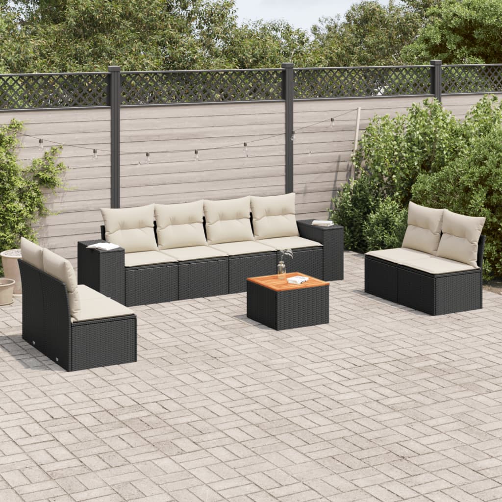 9-delige Loungeset met kussens poly rattan zwart is nu te koop bij PeponiXL, paradijselijk wonen!