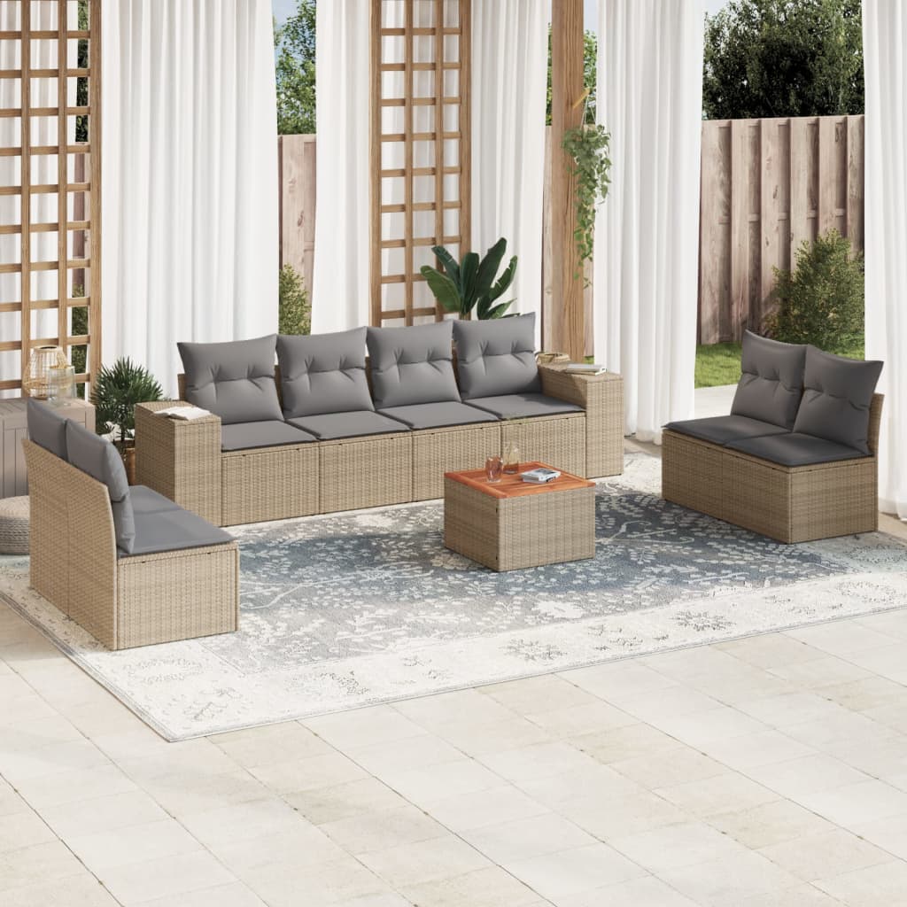 9-delige Loungeset met kussens poly rattan beige is nu te koop bij PeponiXL, paradijselijk wonen!