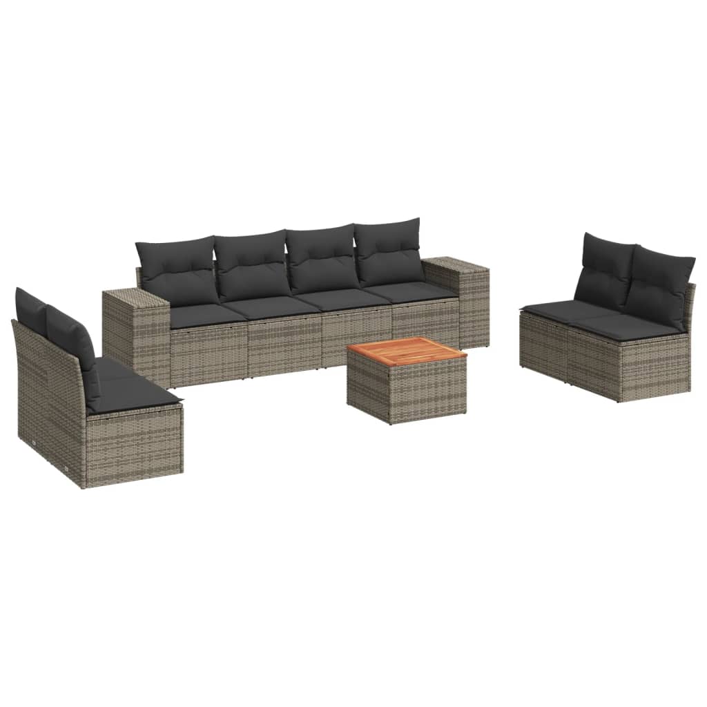 9-delige Loungeset met kussens poly rattan grijs is nu te koop bij PeponiXL, paradijselijk wonen!