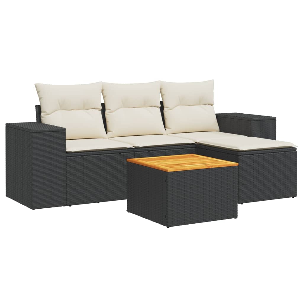 5-delige Loungeset met kussens poly rattan zwart is nu te koop bij PeponiXL, paradijselijk wonen!