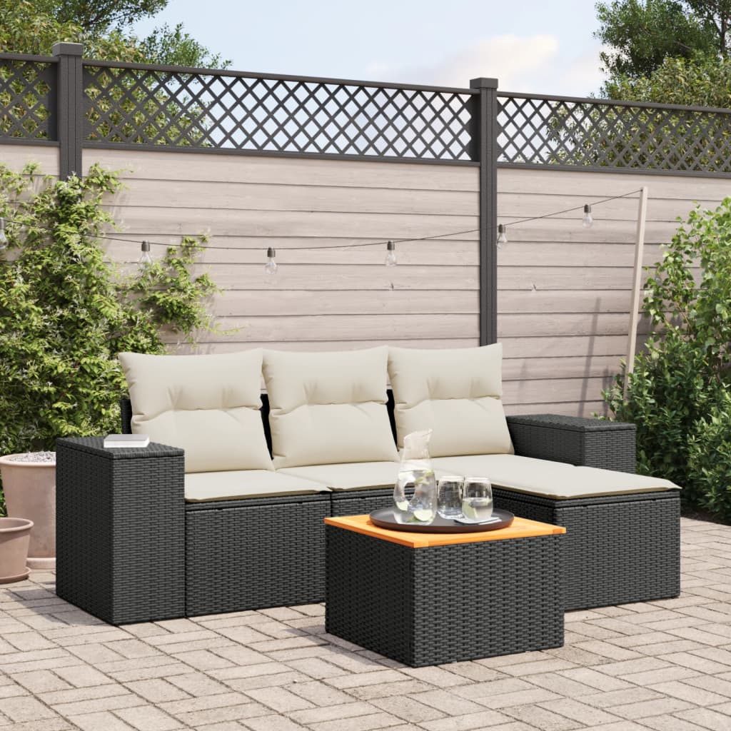 5-delige Loungeset met kussens poly rattan zwart is nu te koop bij PeponiXL, paradijselijk wonen!