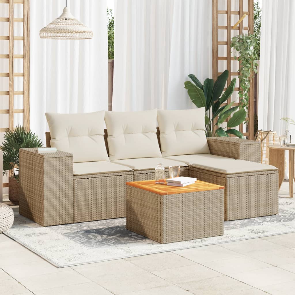 5-delige Loungeset met kussens poly rattan beige is nu te koop bij PeponiXL, paradijselijk wonen!