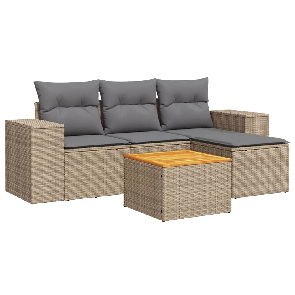 5-delige Loungeset met kussens poly rattan beige is nu te koop bij PeponiXL, paradijselijk wonen!