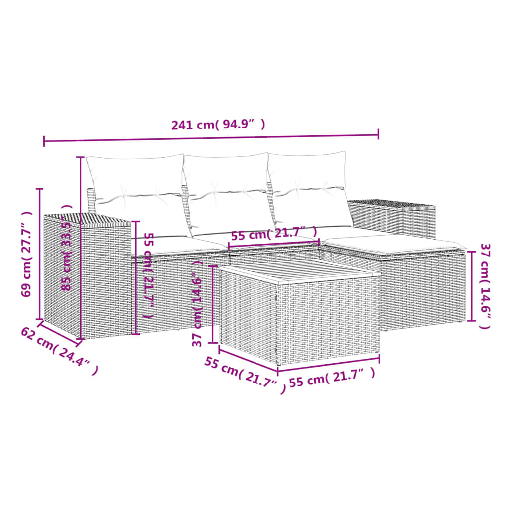 5-delige Loungeset met kussens poly rattan beige is nu te koop bij PeponiXL, paradijselijk wonen!