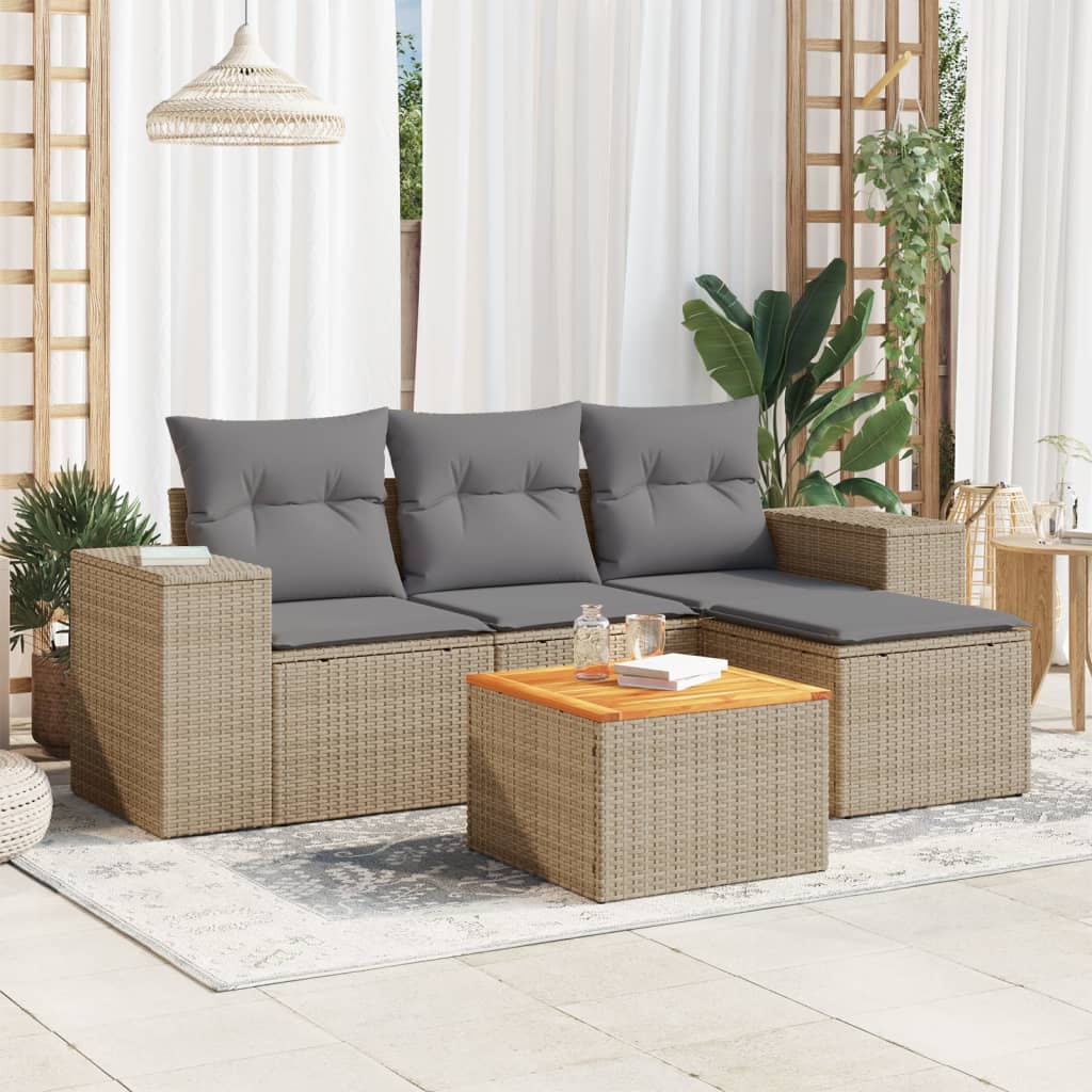 5-delige Loungeset met kussens poly rattan beige is nu te koop bij PeponiXL, paradijselijk wonen!