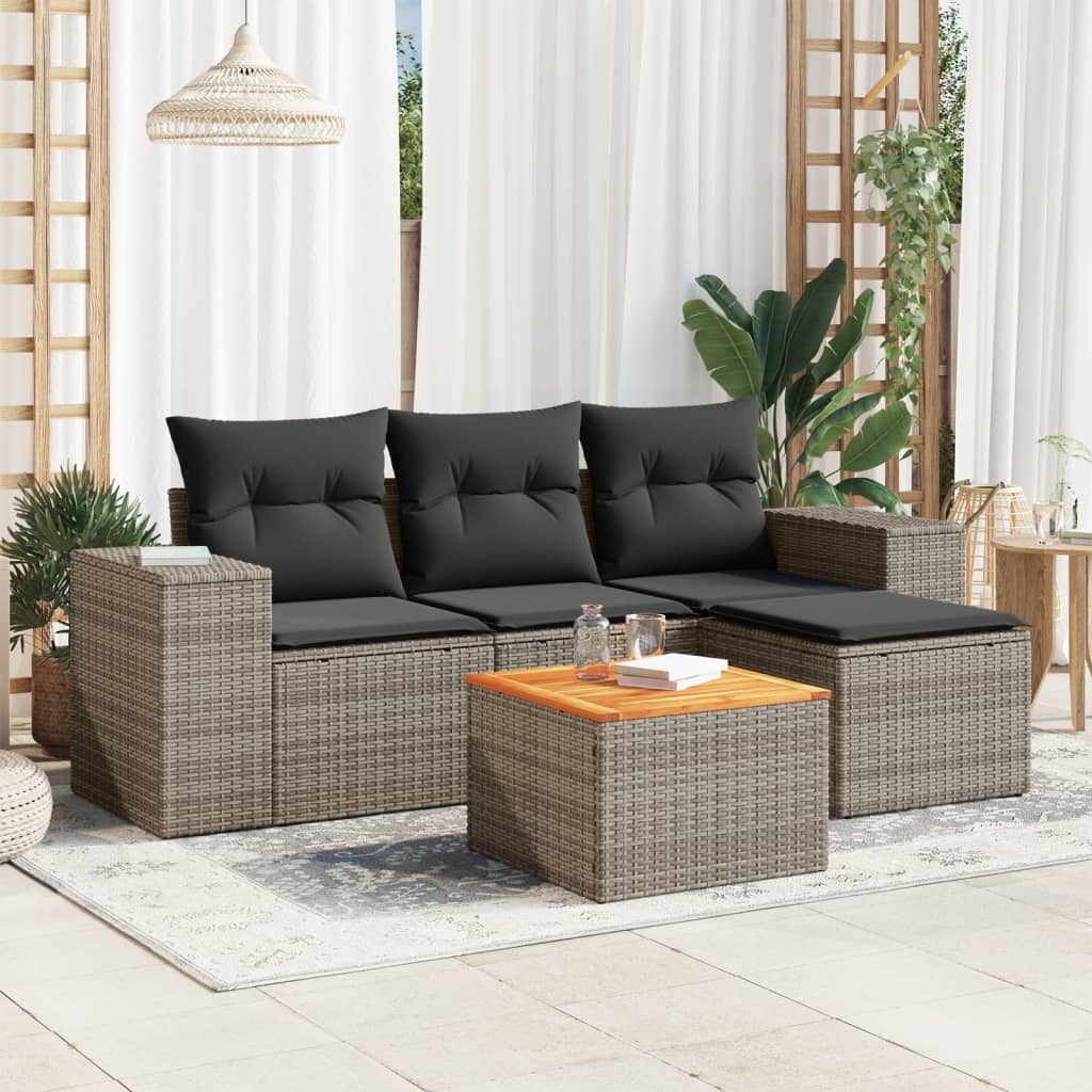 5-delige Loungeset met kussens poly rattan grijs is nu te koop bij PeponiXL, paradijselijk wonen!