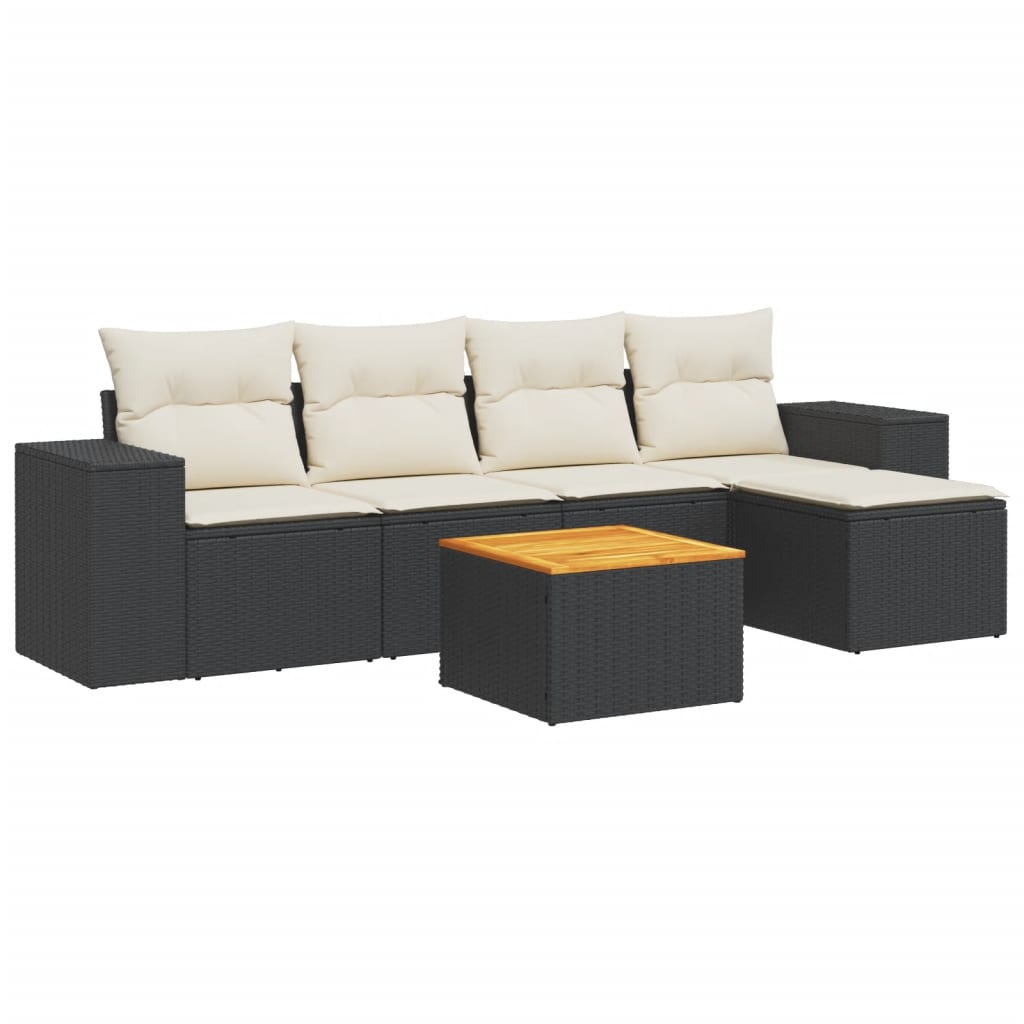 6-delige Loungeset met kussens poly rattan zwart is nu te koop bij PeponiXL, paradijselijk wonen!