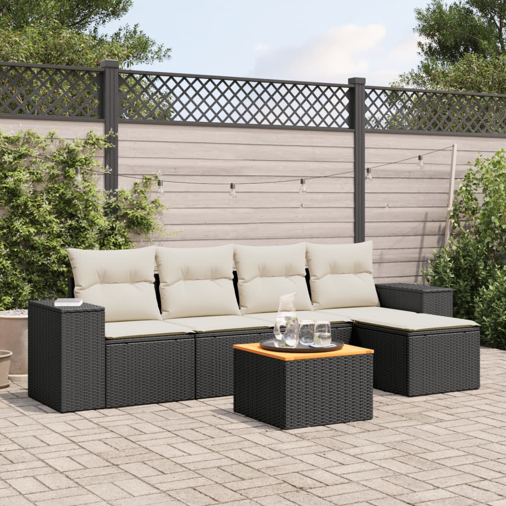 6-delige Loungeset met kussens poly rattan zwart is nu te koop bij PeponiXL, paradijselijk wonen!