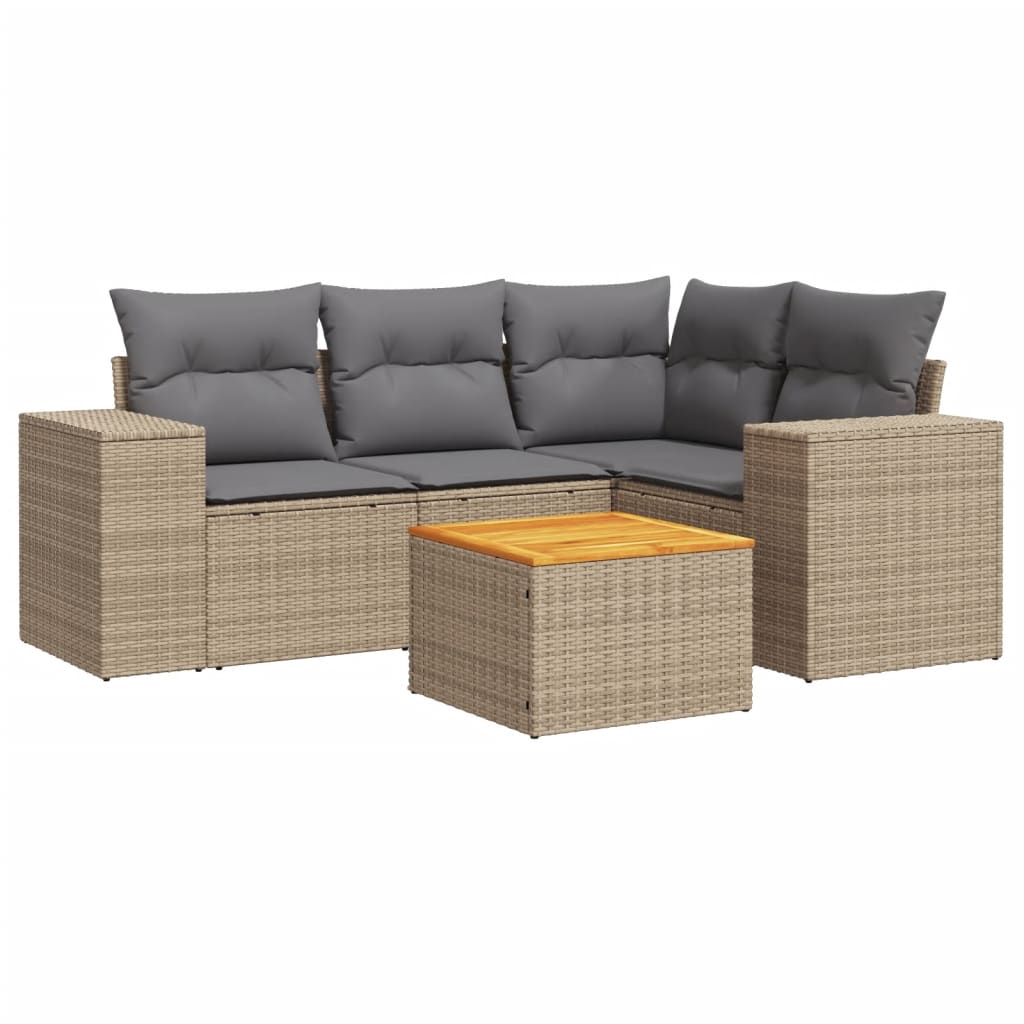 5-delige Loungeset met kussens poly rattan beige is nu te koop bij PeponiXL, paradijselijk wonen!