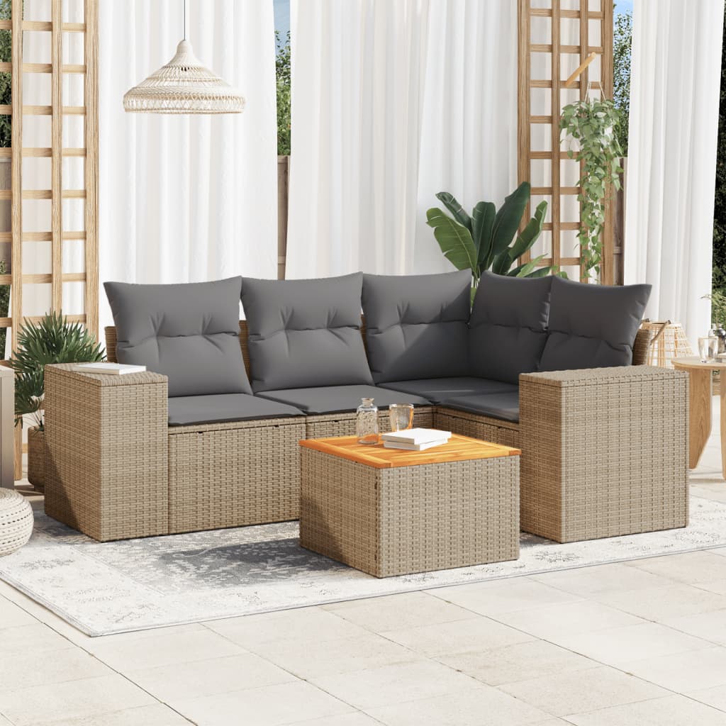 5-delige Loungeset met kussens poly rattan beige is nu te koop bij PeponiXL, paradijselijk wonen!