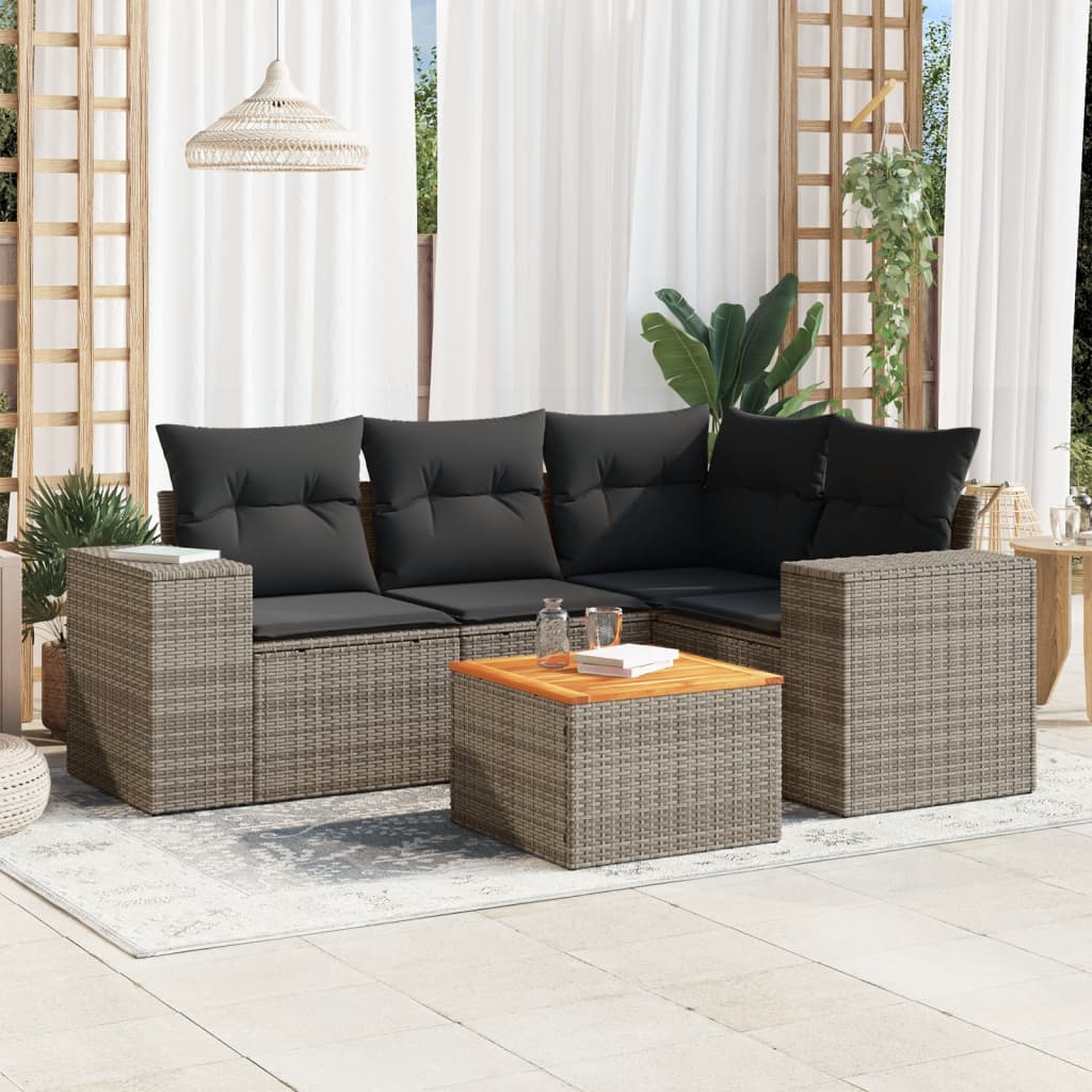 5-delige Loungeset met kussens poly rattan grijs is nu te koop bij PeponiXL, paradijselijk wonen!