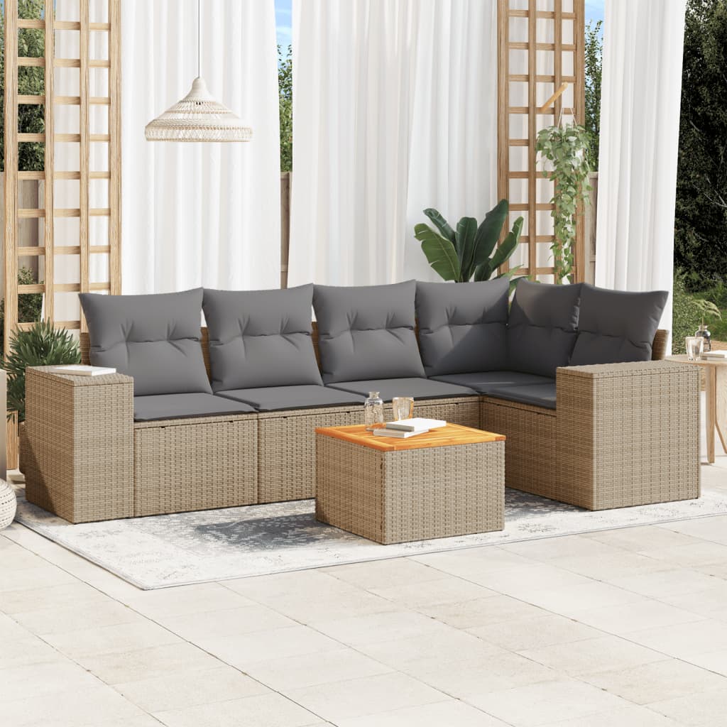 6-delige Loungeset met kussens poly rattan beige is nu te koop bij PeponiXL, paradijselijk wonen!