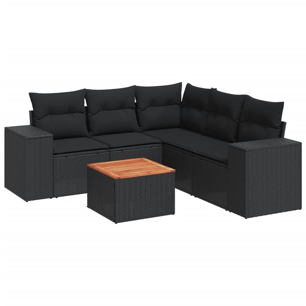 6-delige Loungeset met kussens poly rattan zwart is nu te koop bij PeponiXL, paradijselijk wonen!