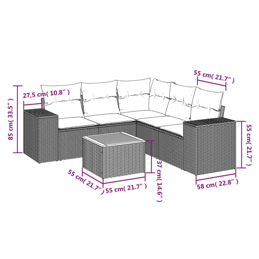 6-delige Loungeset met kussens poly rattan beige is nu te koop bij PeponiXL, paradijselijk wonen!
