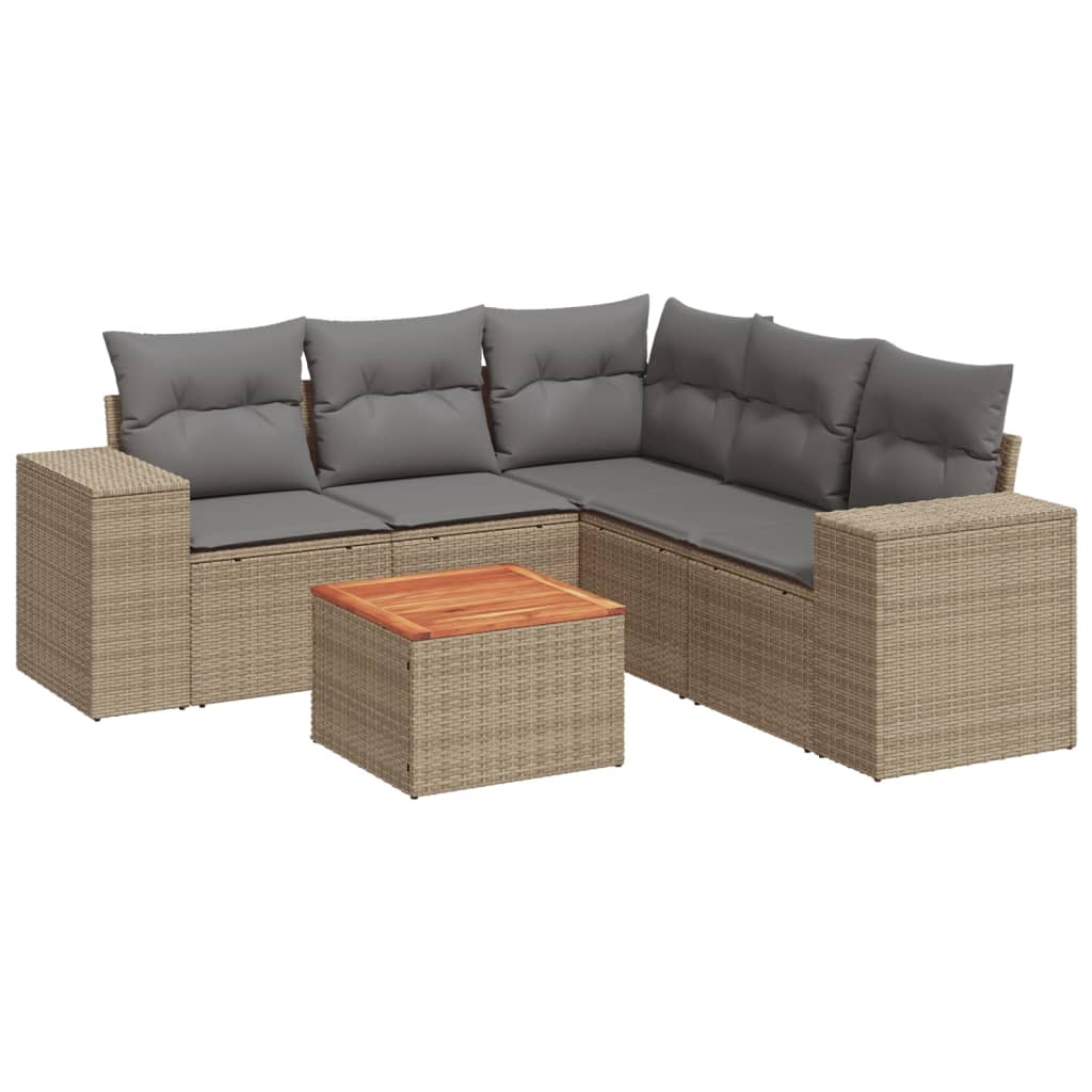6-delige Loungeset met kussens poly rattan beige is nu te koop bij PeponiXL, paradijselijk wonen!