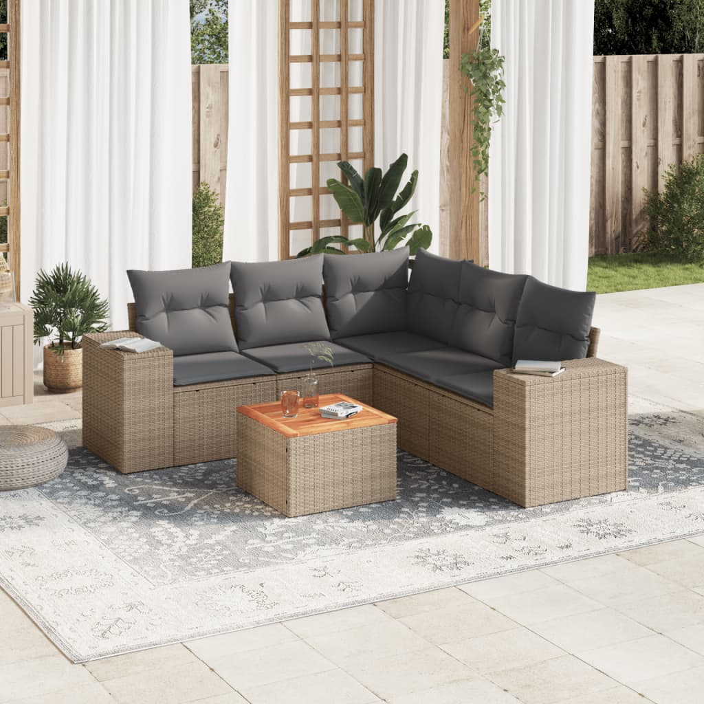 6-delige Loungeset met kussens poly rattan beige is nu te koop bij PeponiXL, paradijselijk wonen!