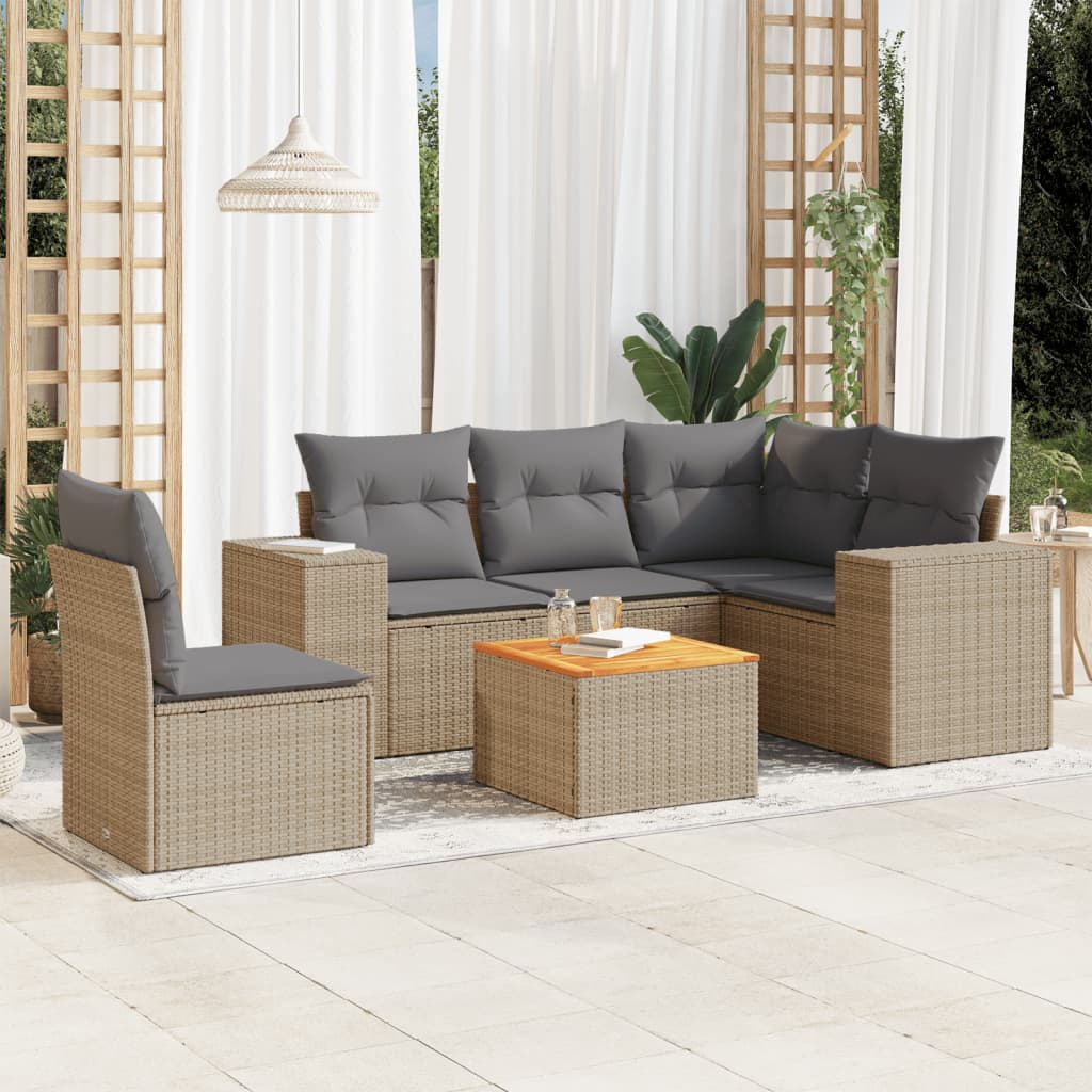 6-delige Loungeset met kussens poly rattan beige is nu te koop bij PeponiXL, paradijselijk wonen!