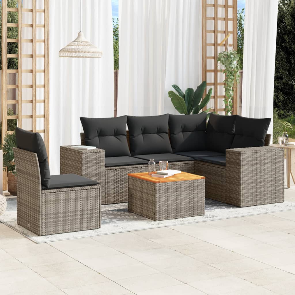 6-delige Loungeset met kussens poly rattan grijs is nu te koop bij PeponiXL, paradijselijk wonen!