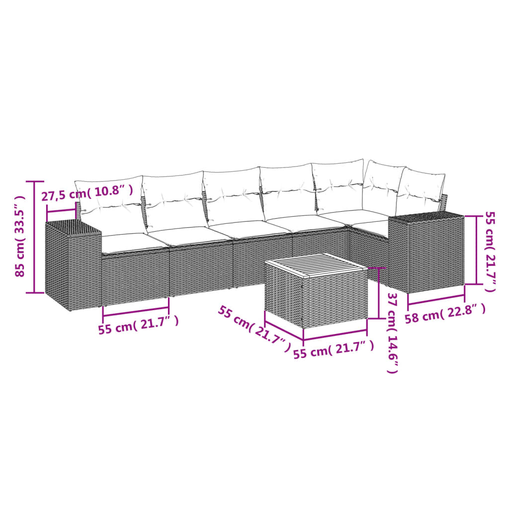 7-delige Loungeset met kussens poly rattan beige is nu te koop bij PeponiXL, paradijselijk wonen!