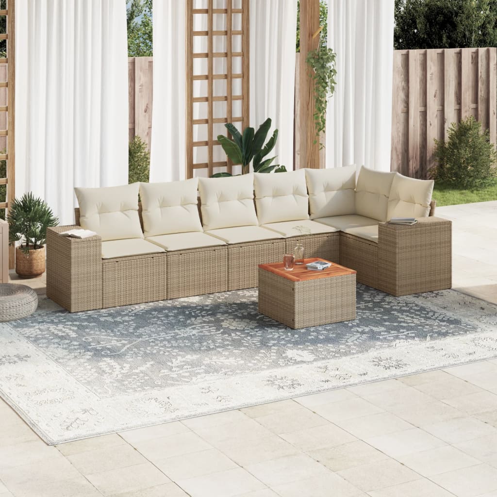 7-delige Loungeset met kussens poly rattan beige is nu te koop bij PeponiXL, paradijselijk wonen!