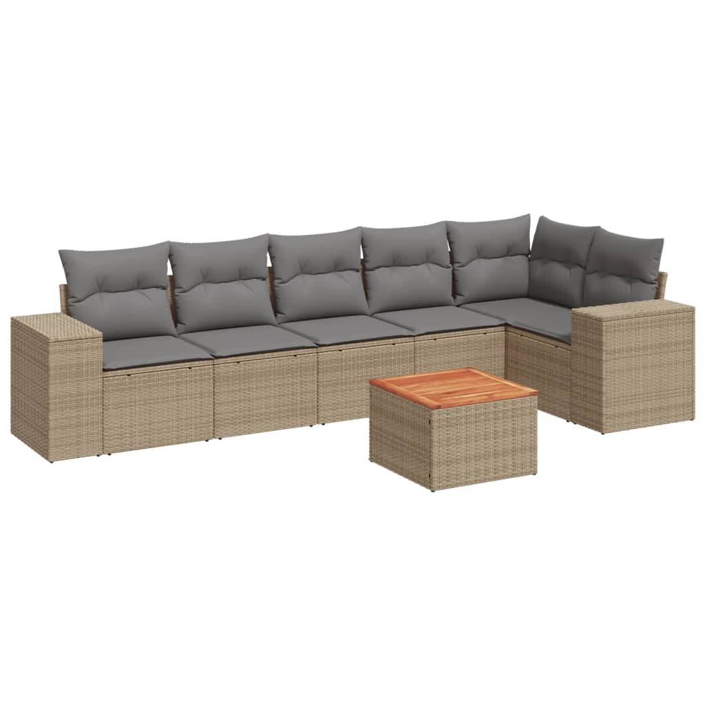 7-delige Loungeset met kussens poly rattan beige is nu te koop bij PeponiXL, paradijselijk wonen!