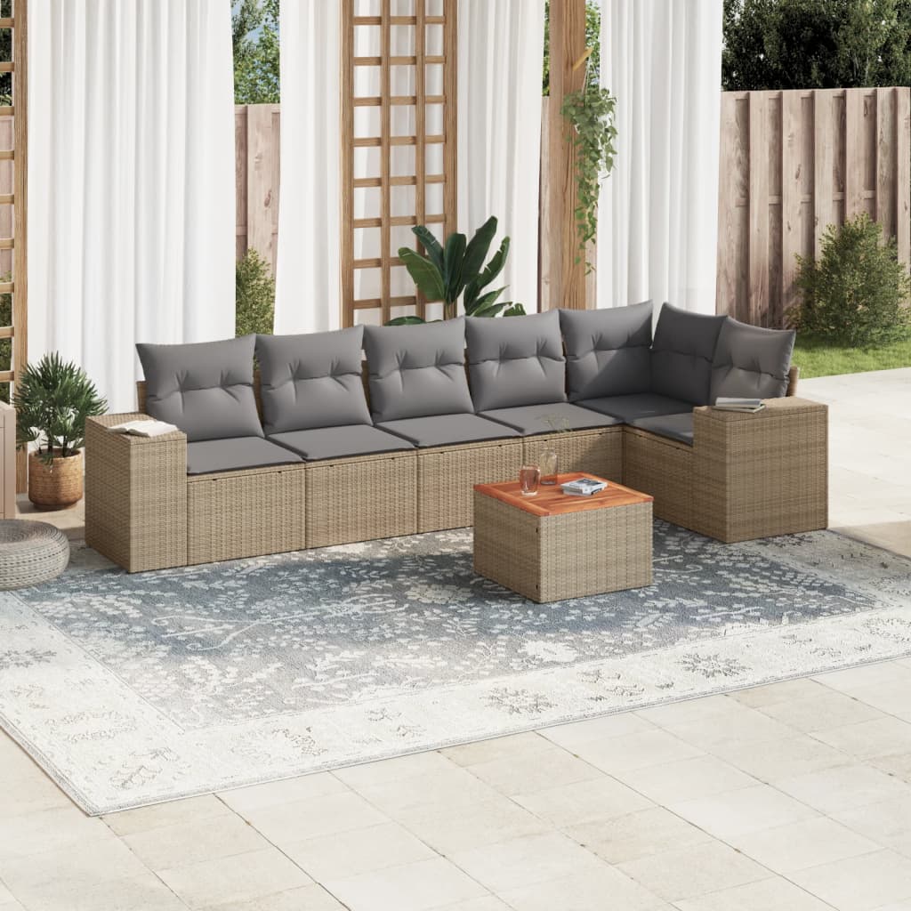 7-delige Loungeset met kussens poly rattan beige is nu te koop bij PeponiXL, paradijselijk wonen!