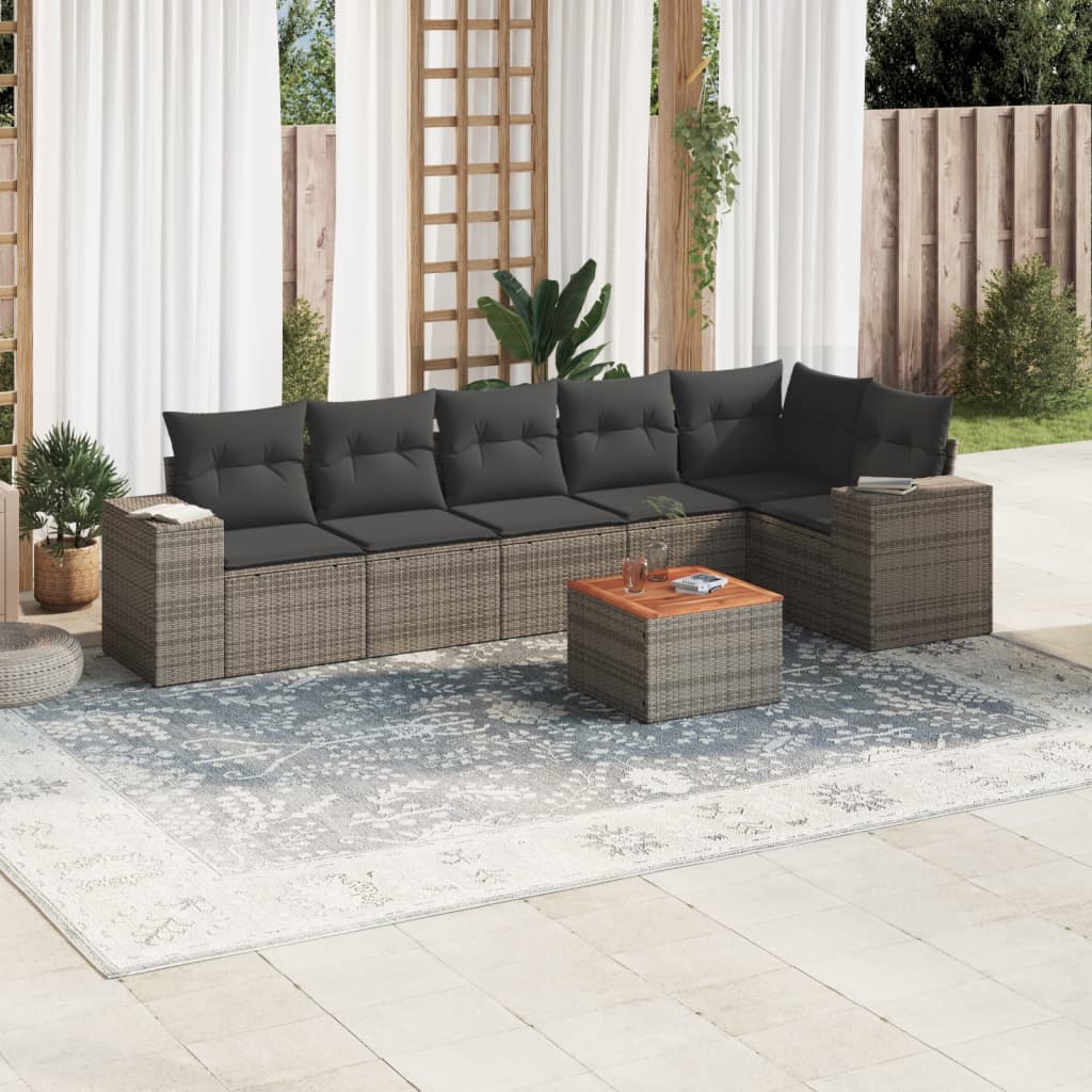 7-delige Loungeset met kussens poly rattan grijs is nu te koop bij PeponiXL, paradijselijk wonen!