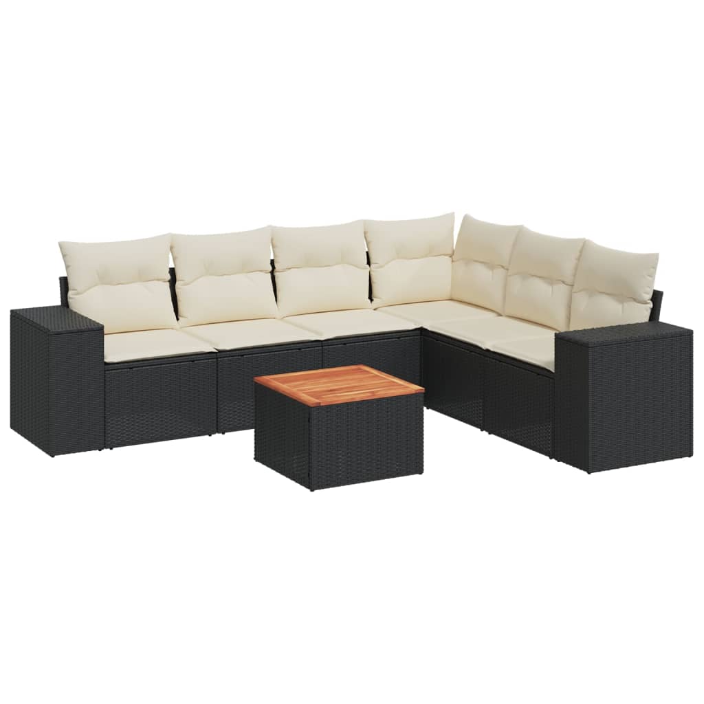 7-delige Loungeset met kussens poly rattan zwart is nu te koop bij PeponiXL, paradijselijk wonen!