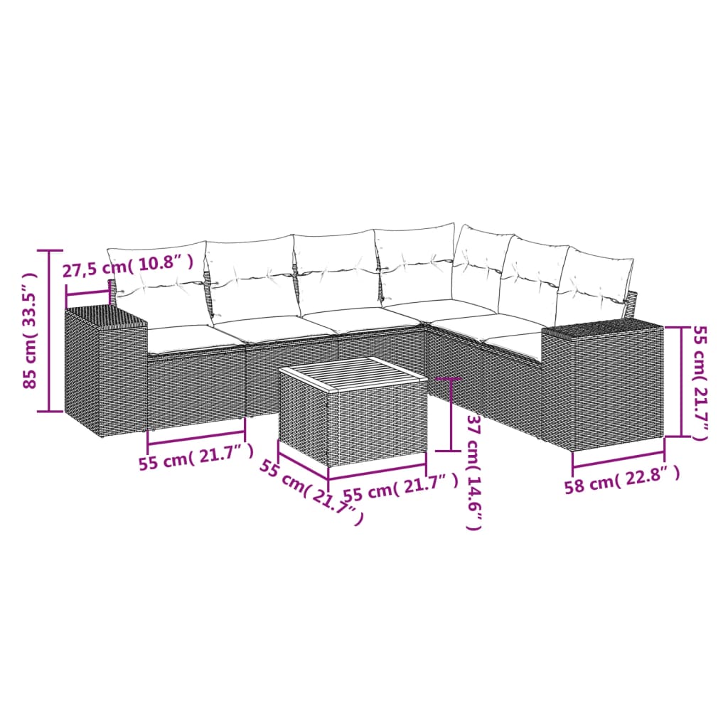 7-delige Loungeset met kussens poly rattan beige is nu te koop bij PeponiXL, paradijselijk wonen!